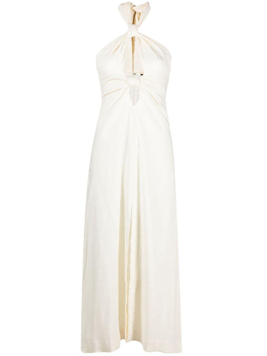 Susana knot-detail linen midi dress DRMILN-OWH OFF WHITE CULT GAIA 