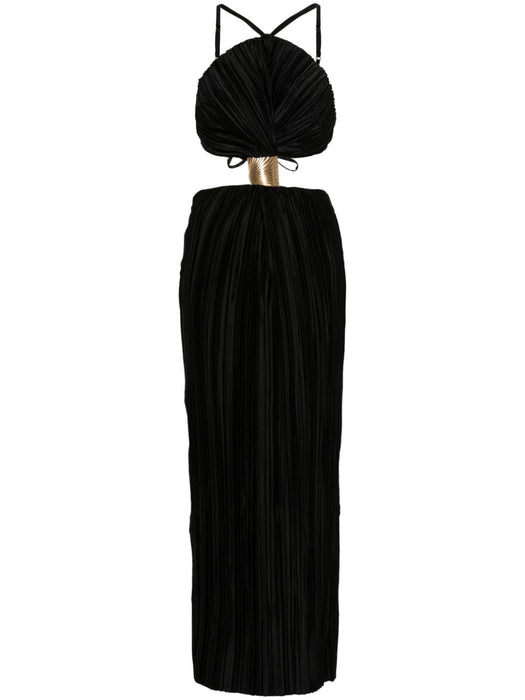 Mitra pleated gathered gown GWSLPL-BLK BLACK CULT GAIA 