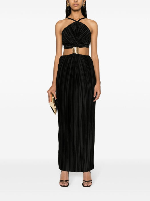Mitra pleated gathered gown GWSLPL-BLK BLACK CULT GAIA 