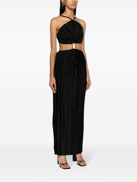 Mitra pleated gathered gown GWSLPL-BLK BLACK CULT GAIA 