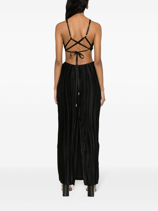 Mitra pleated gathered gown GWSLPL-BLK BLACK CULT GAIA 