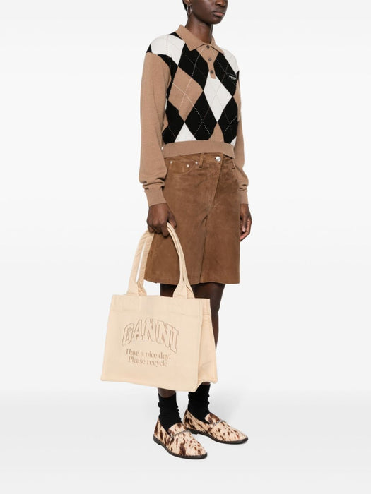 logo-embroidered canvas tote bag A5575 482 GANNI 