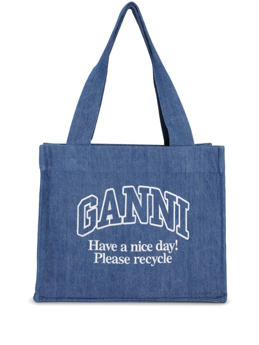 logo-embroidered denim shoulder bag A5599 630 GANNI 