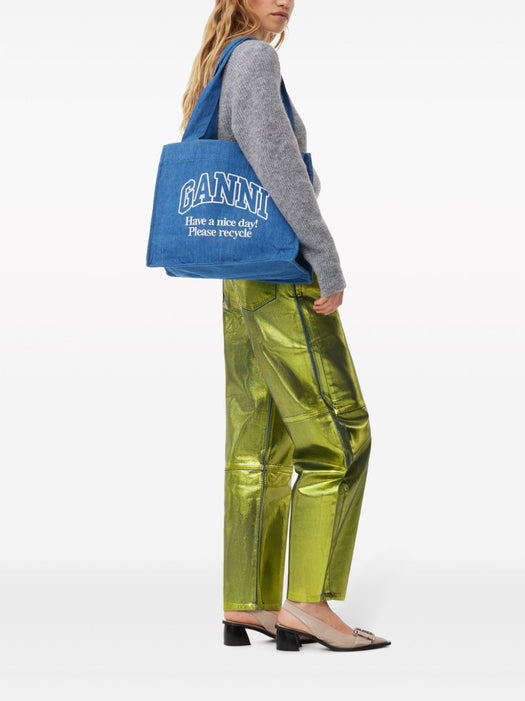 logo-embroidered denim shoulder bag A5599 630 GANNI 