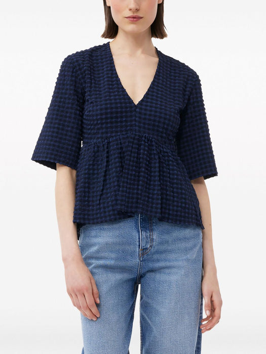 seersucker-texture peplum blouse F8596 081 GANNI 