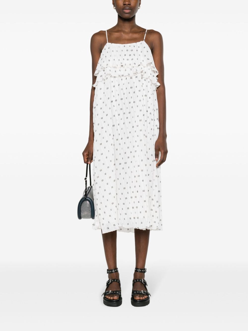 monogram-print plissé midi dress F8695 135 GANNI 