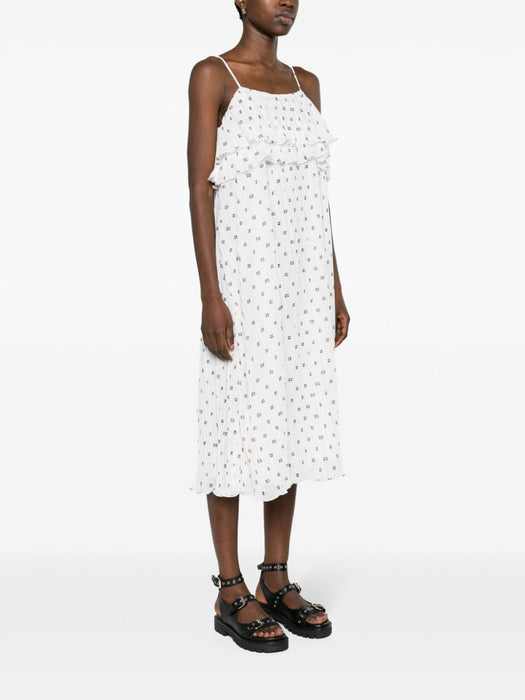 monogram-print plissé midi dress F8695 135 GANNI 