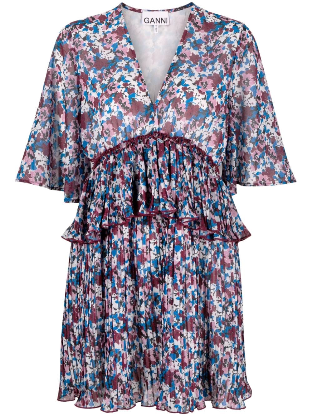 pleated floral-print minidress F8864 999 GANNI 