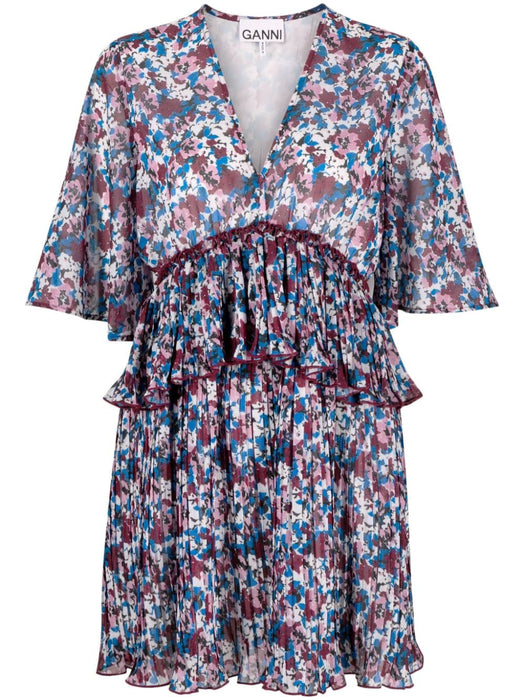 pleated floral-print minidress F8864 999 GANNI 