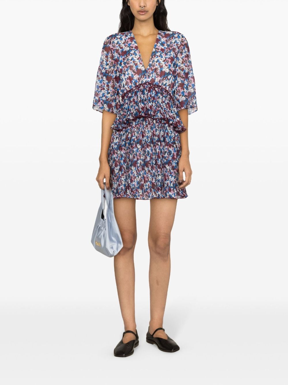 pleated floral-print minidress F8864 999 GANNI 