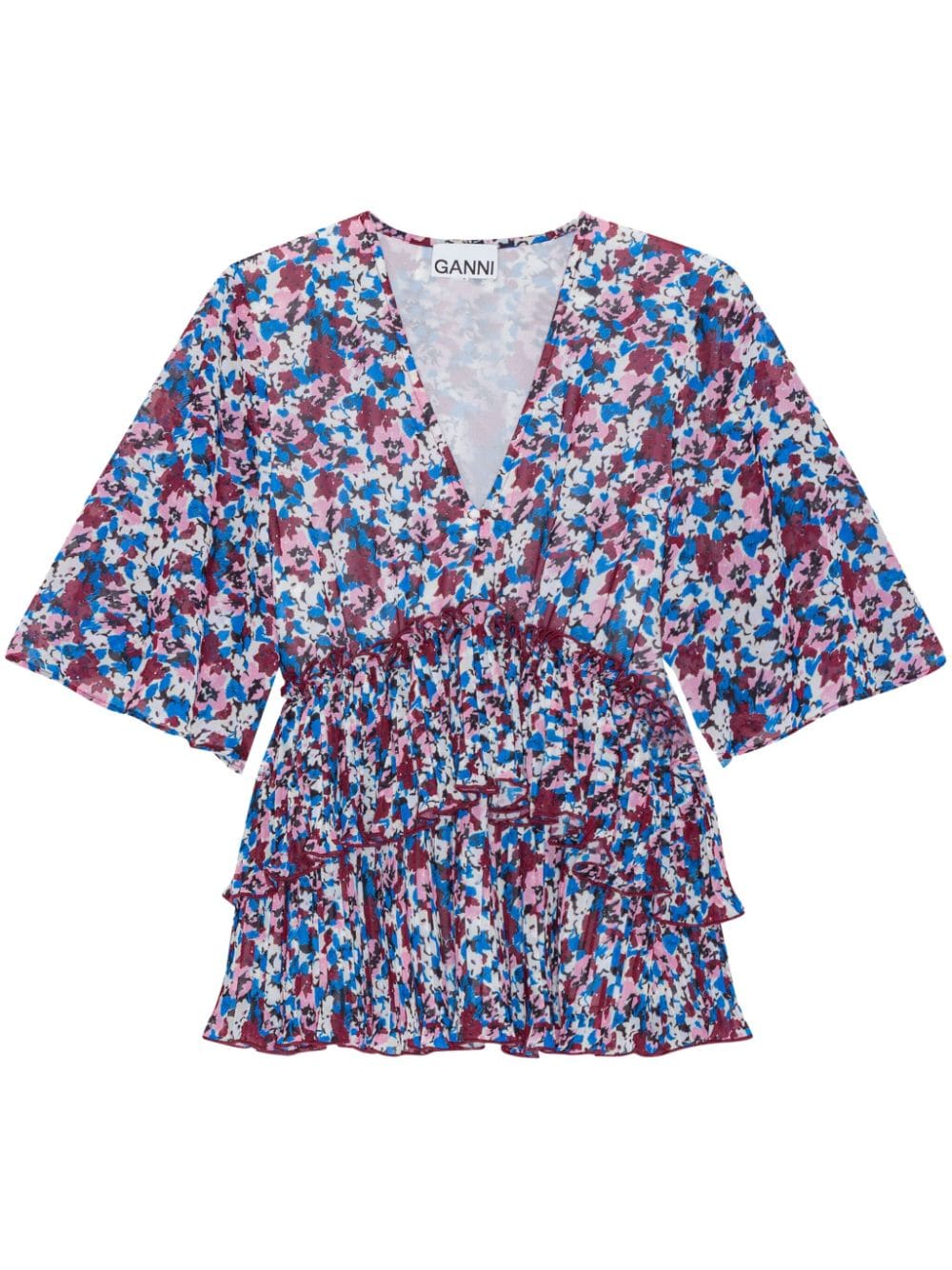 floral-print V-neck pleated blouse F8865 999 GANNI 