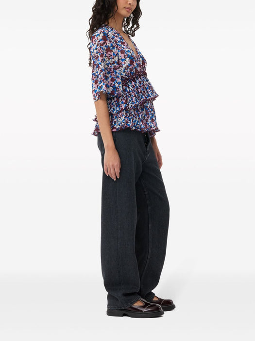 floral-print V-neck pleated blouse F8865 999 GANNI 