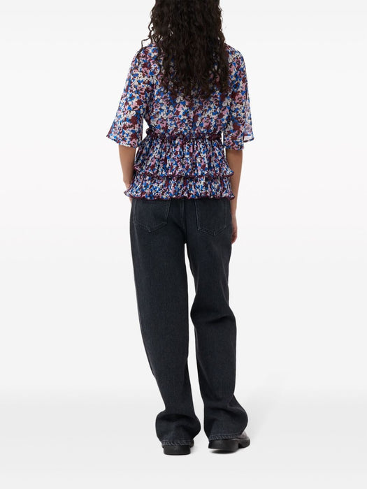 floral-print V-neck pleated blouse F8865 999 GANNI 