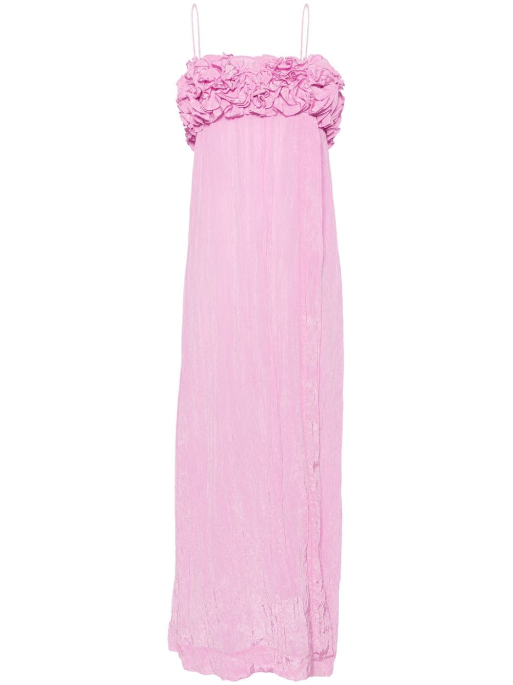 floral-appliqué crinkled maxi dress F8908 395 GANNI 