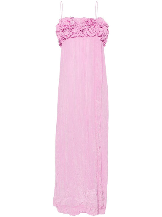 floral-appliqué crinkled maxi dress F8908 395 GANNI 