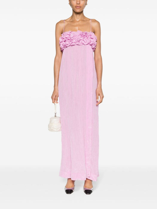 floral-appliqué crinkled maxi dress F8908 395 GANNI 