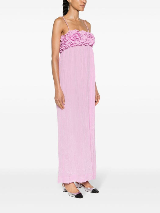 floral-appliqué crinkled maxi dress F8908 395 GANNI 