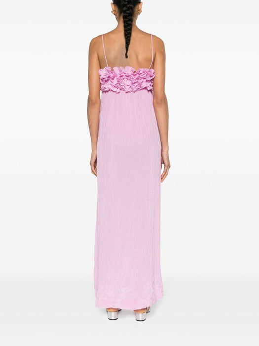floral-appliqué crinkled maxi dress F8908 395 GANNI 