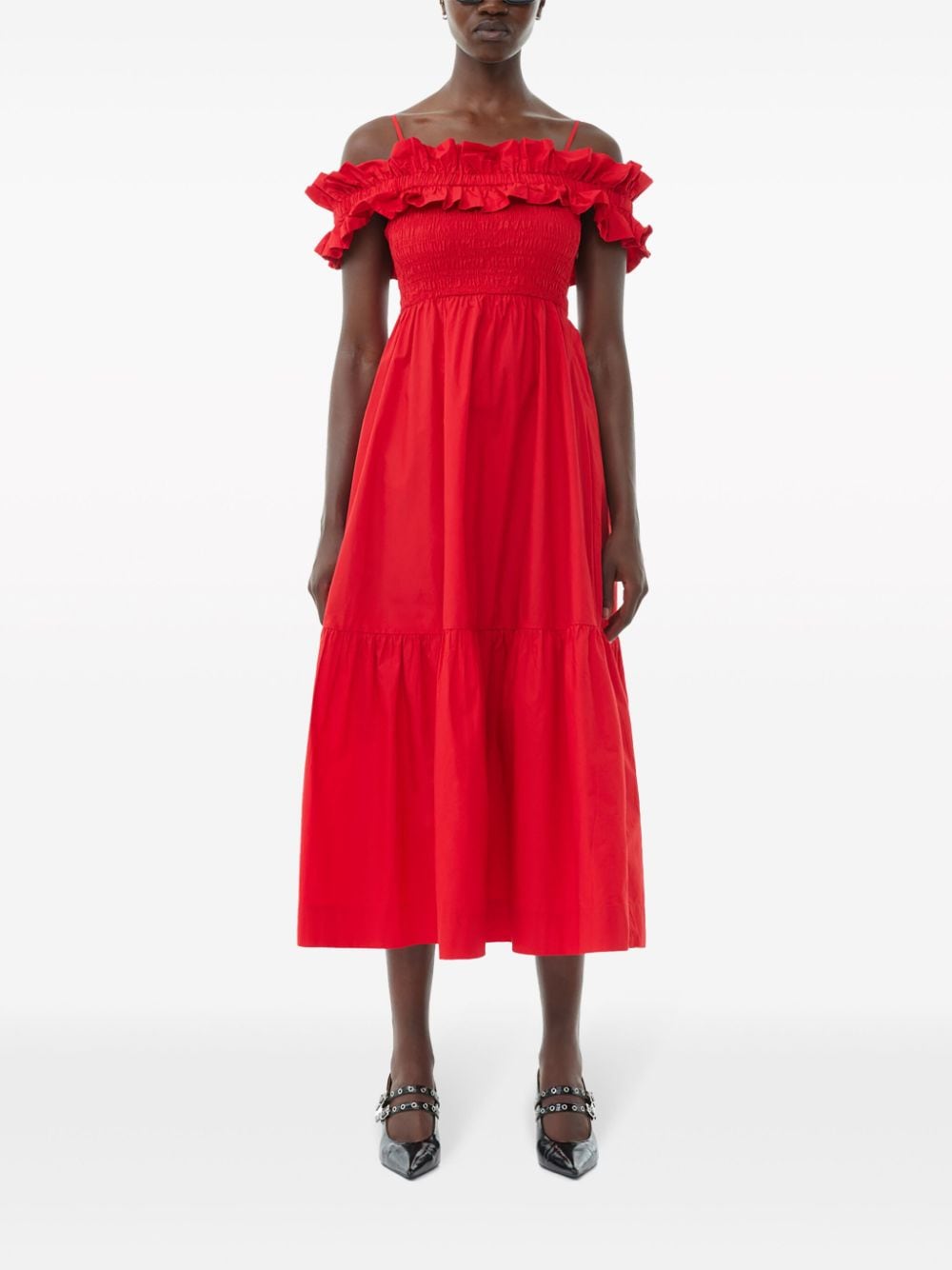 ruffled poplin midi dress F9002 474 GANNI 