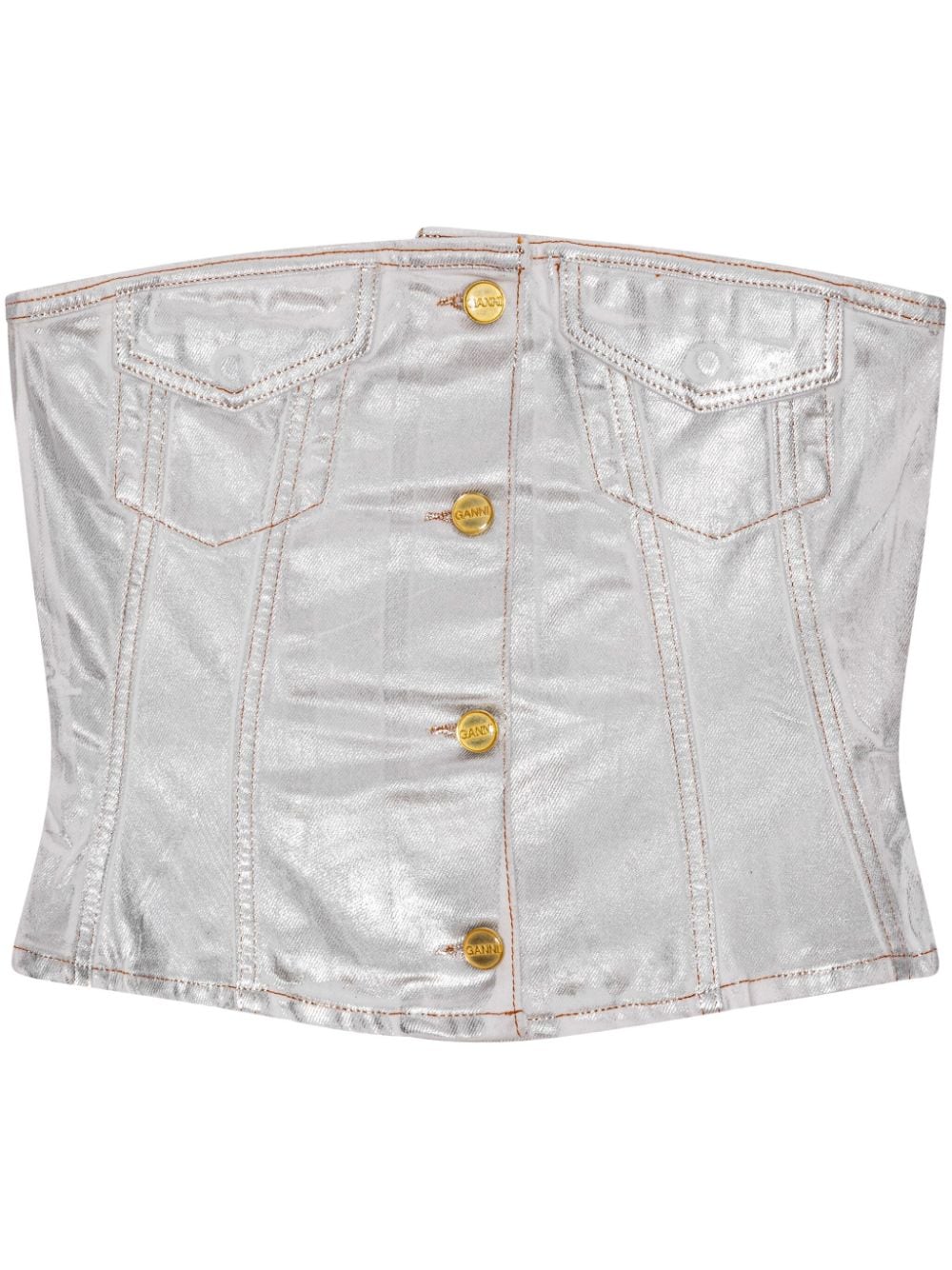 foiled-finish organic-cotton denim top J1379 151 GANNI 