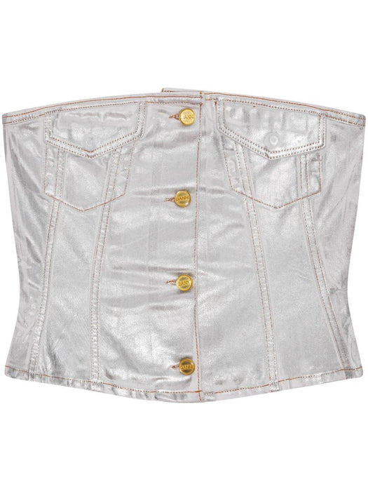 foiled-finish organic-cotton denim top J1379 151 GANNI 