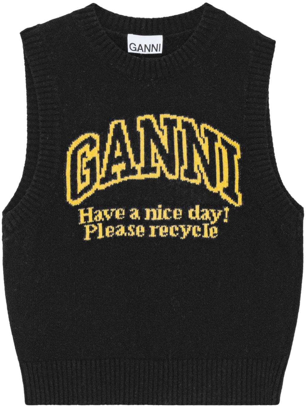 intarsia-knit logo crew-neck vest K2091 099 GANNI 