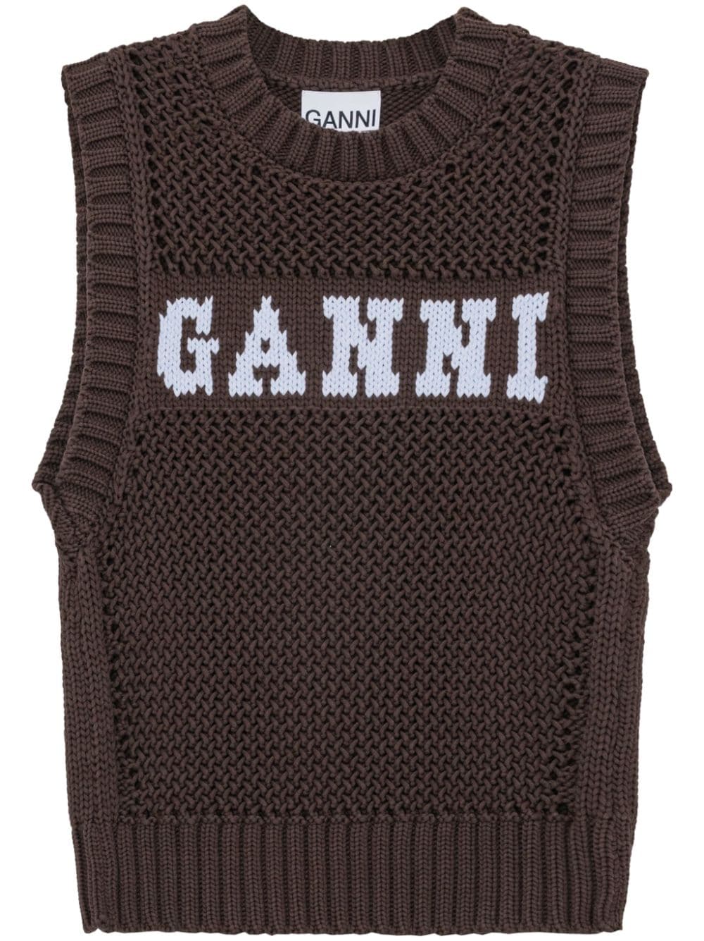 intarsia-knit logo organic-cotton blend vest K2120 079 GANNI 