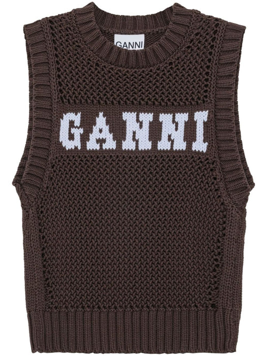 intarsia-knit logo organic-cotton blend vest K2120 079 GANNI 