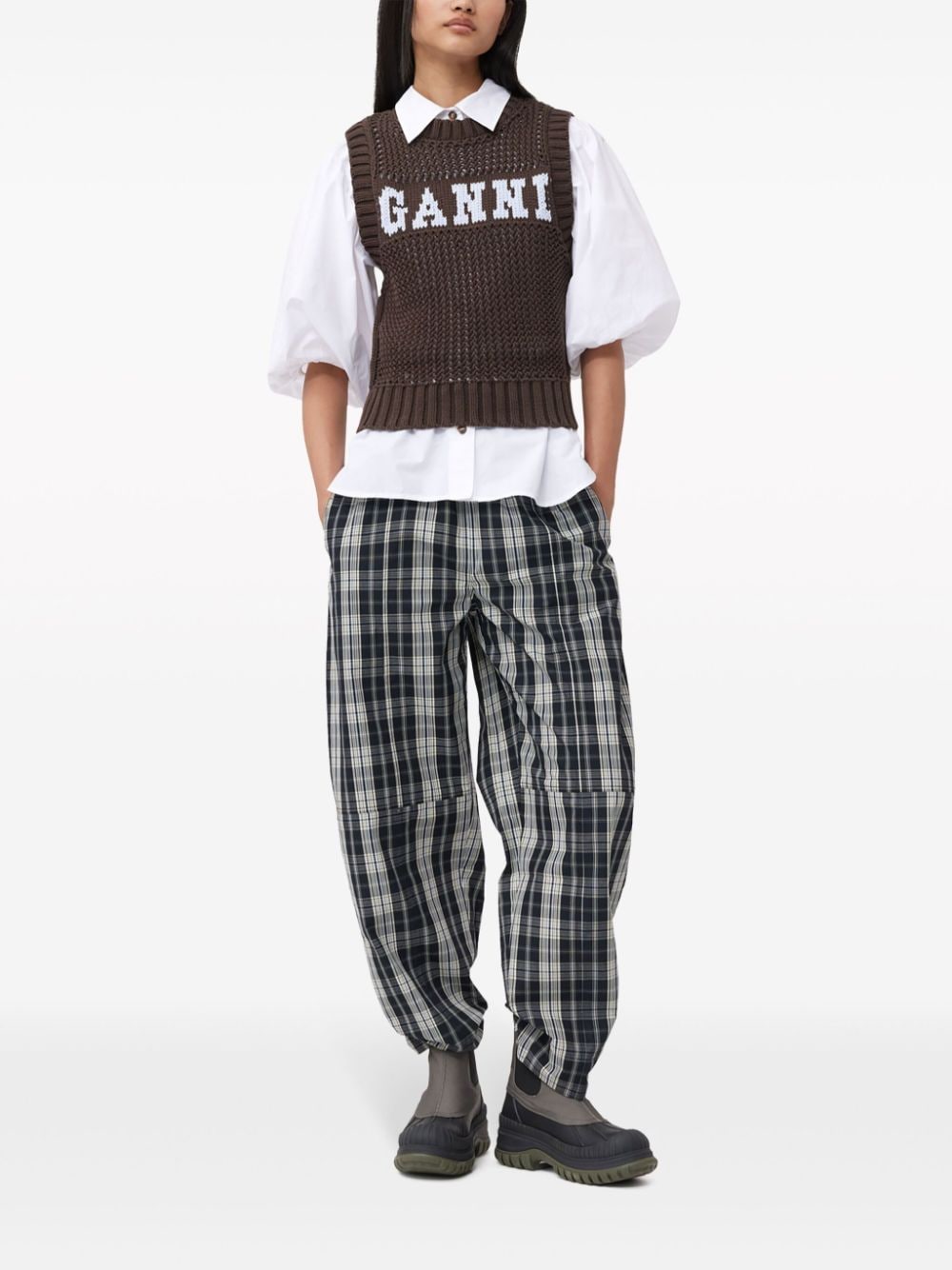 intarsia-knit logo organic-cotton blend vest K2120 079 GANNI 