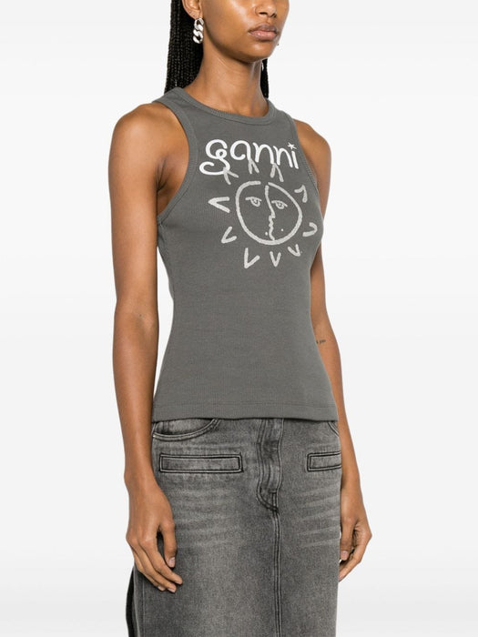 sun-print ribbed tank top T3782 490 GANNI 