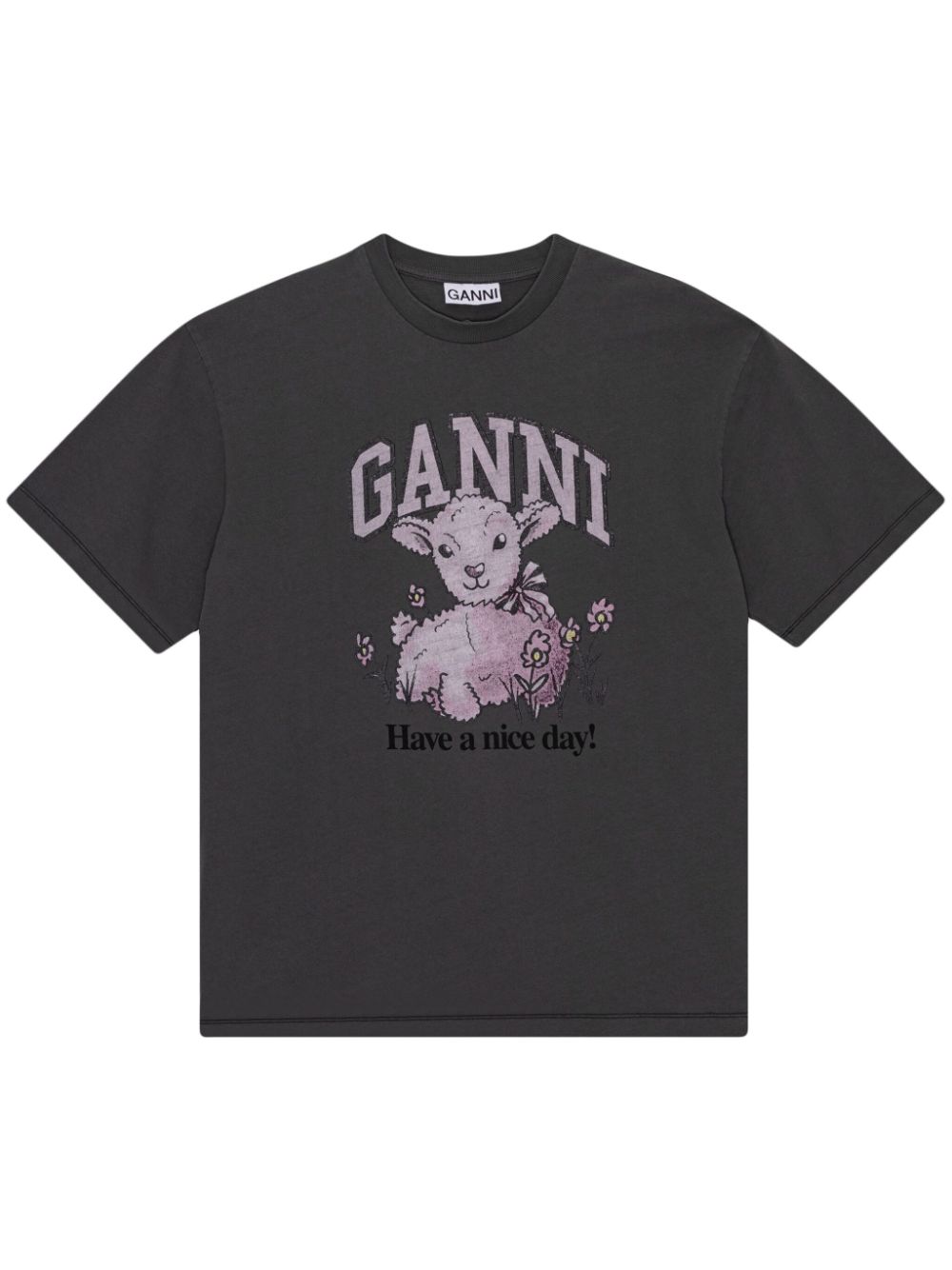 graphic-print organic-cotton blend T-shirt T3789 490 GANNI 