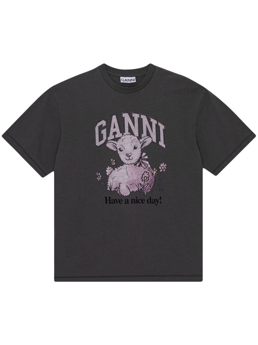 graphic-print organic-cotton blend T-shirt T3789 490 GANNI 
