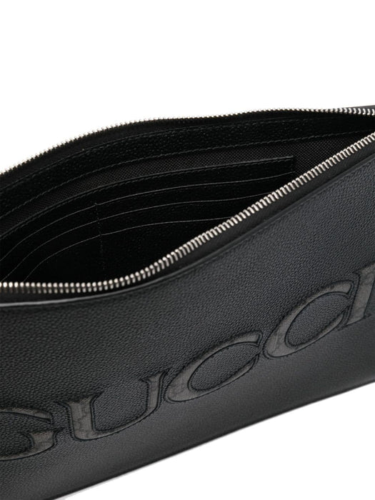 inlaid-logo grained-leather clutch 768374 AACXC1050 GUCCI 