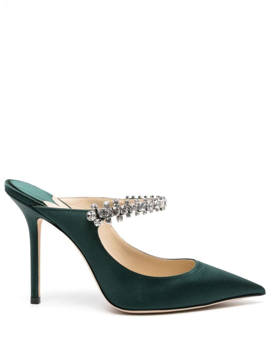 Bing 100mm crystal-embellished mules BING 100 SATDARK GREEN JIMMY CHOO 