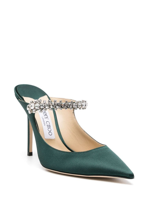 Bing 100mm crystal-embellished mules BING 100 SATDARK GREEN JIMMY CHOO 