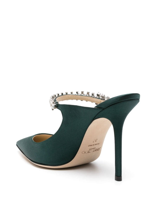 Bing 100mm crystal-embellished mules BING 100 SATDARK GREEN JIMMY CHOO 