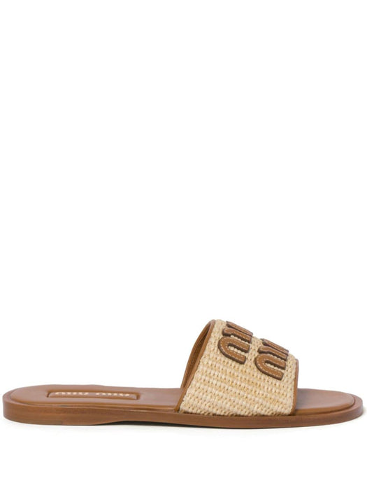 logo-patch raffia slides 5XX644 F 005 3LOMF0018 MIU MIU 