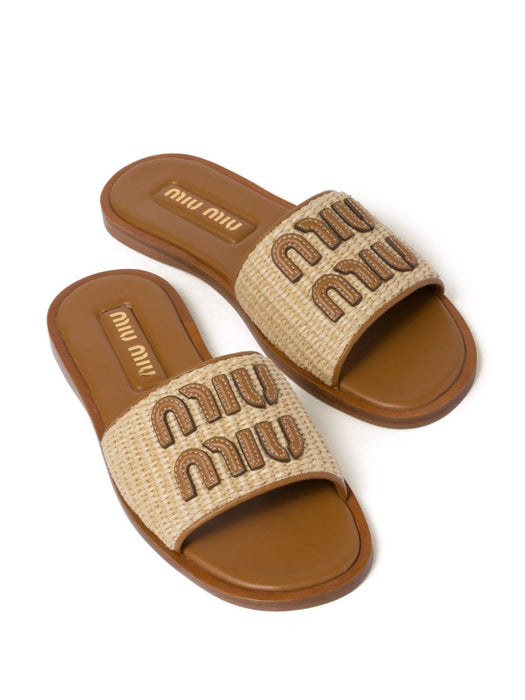 logo-patch raffia slides 5XX644 F 005 3LOMF0018 MIU MIU 