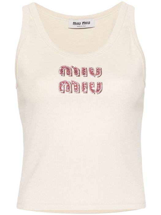 logo-embellished ribbed tank top MJT682 S OOO 14ASF0HAT MIU MIU 