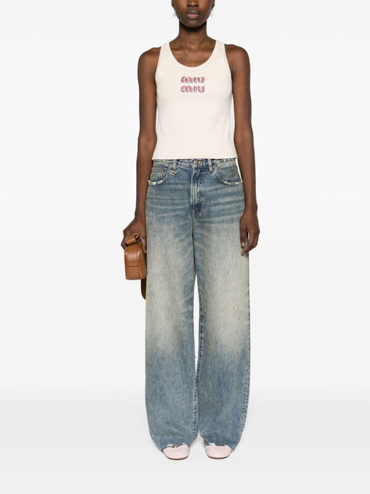 logo-embellished ribbed tank top MJT682 S OOO 14ASF0HAT MIU MIU 