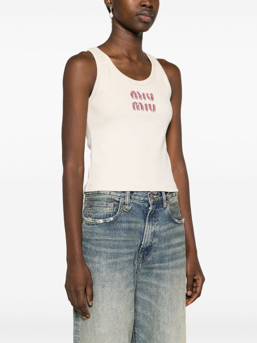 logo-embellished ribbed tank top MJT682 S OOO 14ASF0HAT MIU MIU 