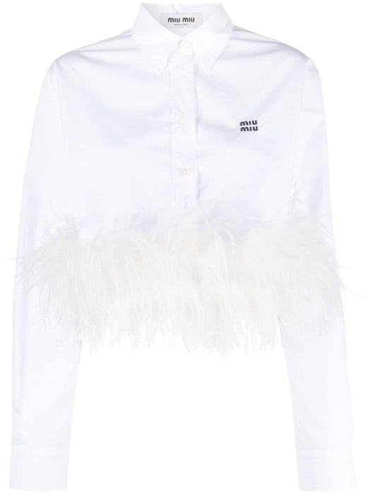 cropped feather-trim shirt MK1812 S OOO 12ISF0009 MIU MIU 