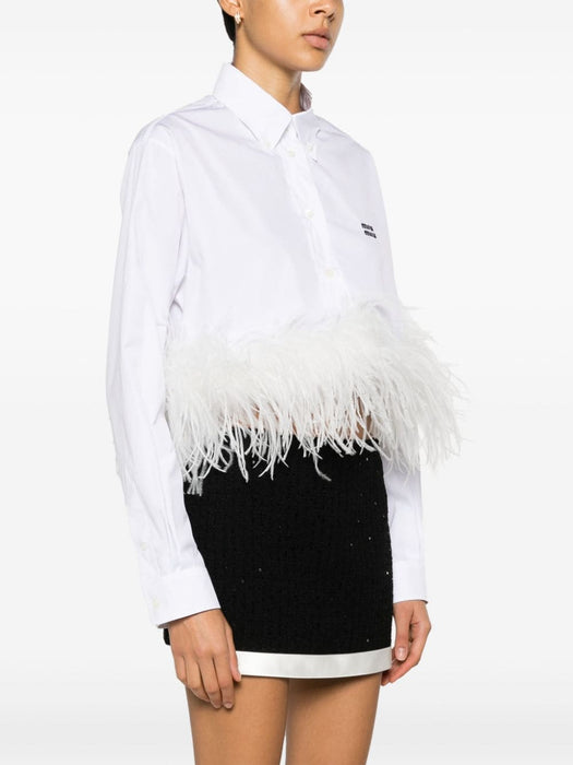 cropped feather-trim shirt MK1812 S OOO 12ISF0009 MIU MIU 