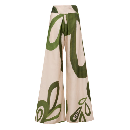 elaia wide leg trousers TRS-0000152 GREEN BEIGE THEMIS Z 