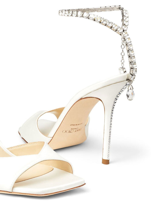 JIMMY CHOO SAEDA SANDAL 100 BBDIVORY/CRYSTAL