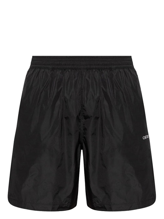 logo-print swim shorts OMFD013C99FAB0011001 BLACK - WHIT OFF-WHITE 