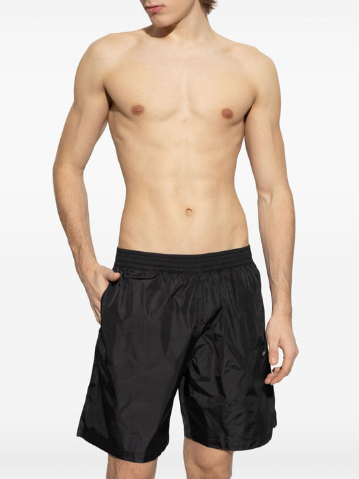 logo-print swim shorts OMFD013C99FAB0011001 BLACK - WHIT OFF-WHITE 