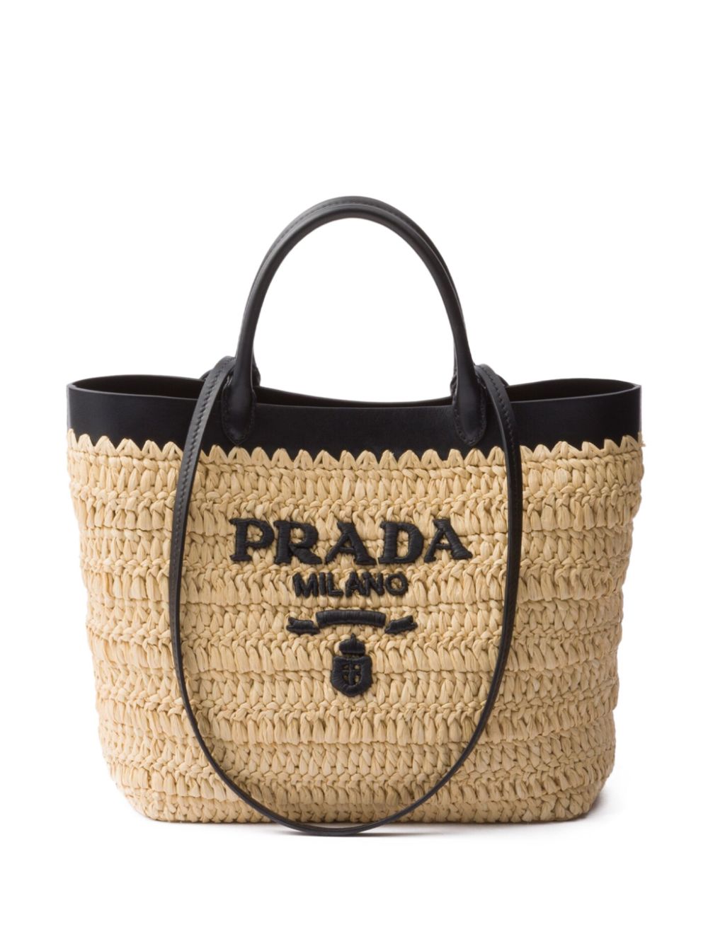 leather-trimmed woven tote bag 1BG500 V GOO 2M2QF0I55 PRADA 