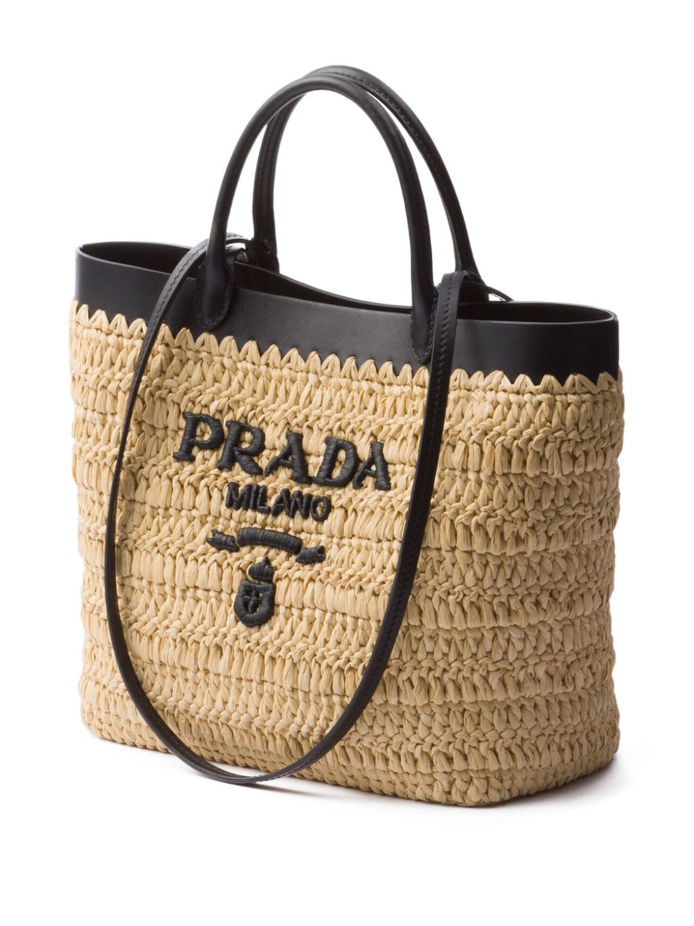leather-trimmed woven tote bag 1BG500 V GOO 2M2QF0I55 PRADA 