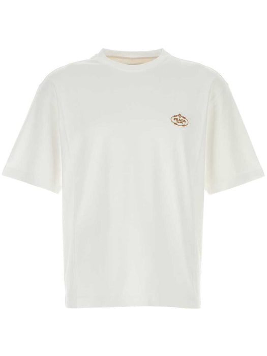 logo-embroidered T-shirt UJN837 S WM2 240F0009 PRADA 